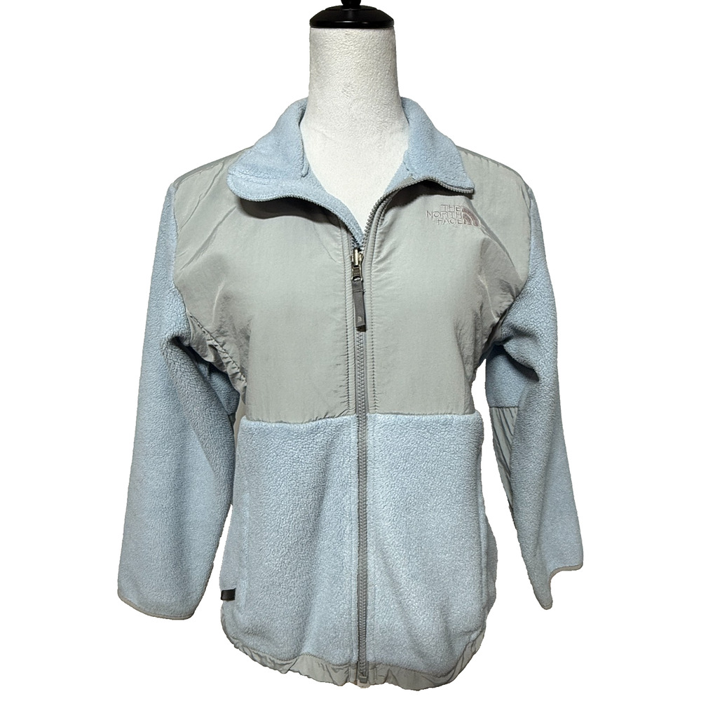 The‎ North Face Denali Jacket Girls Large Gray Blue Fleece Pockets Full Zip Coat